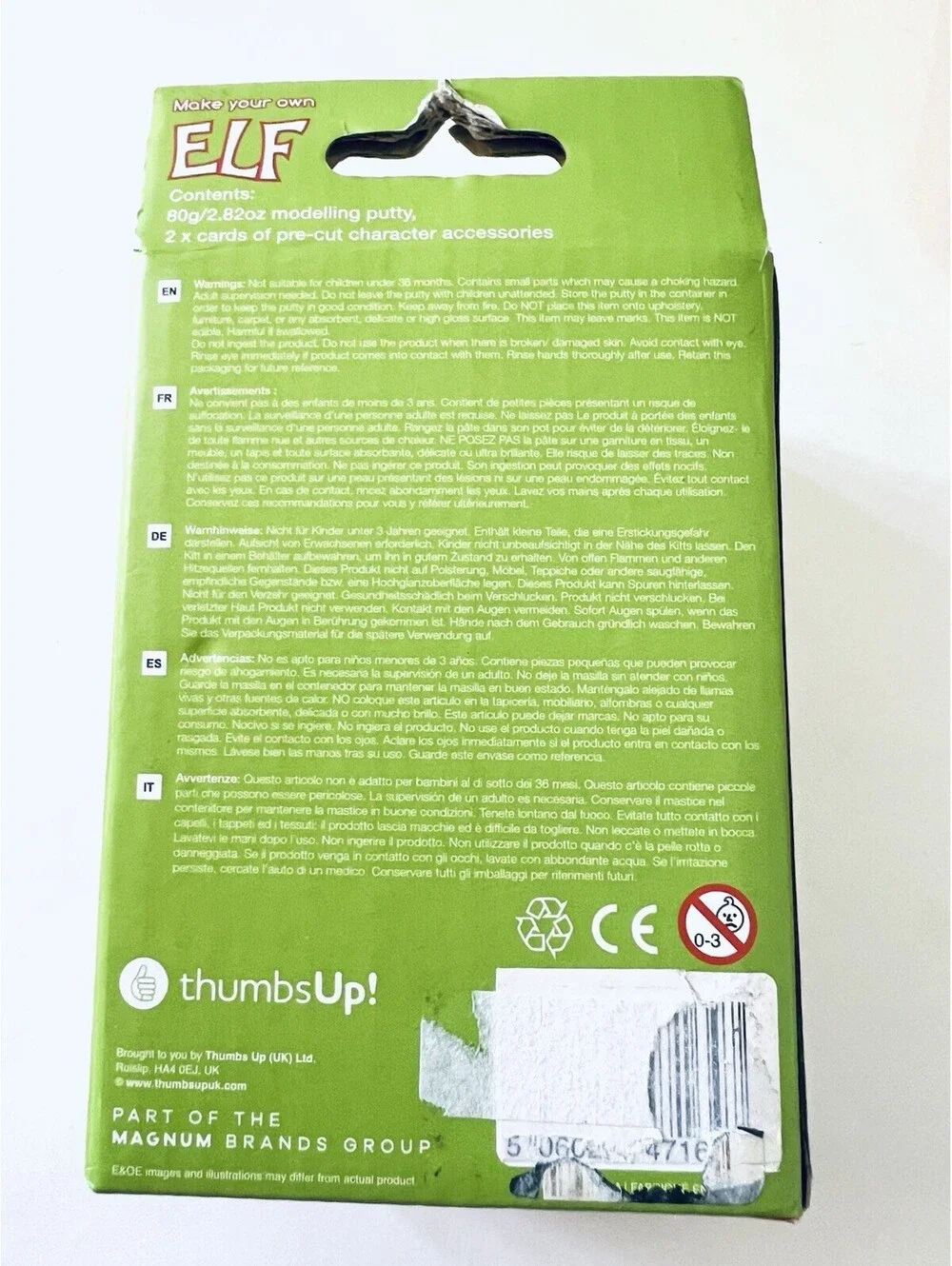 Thumbs Up Make Your Own Elf Modelling Putty Craft Kit 80g Open Box